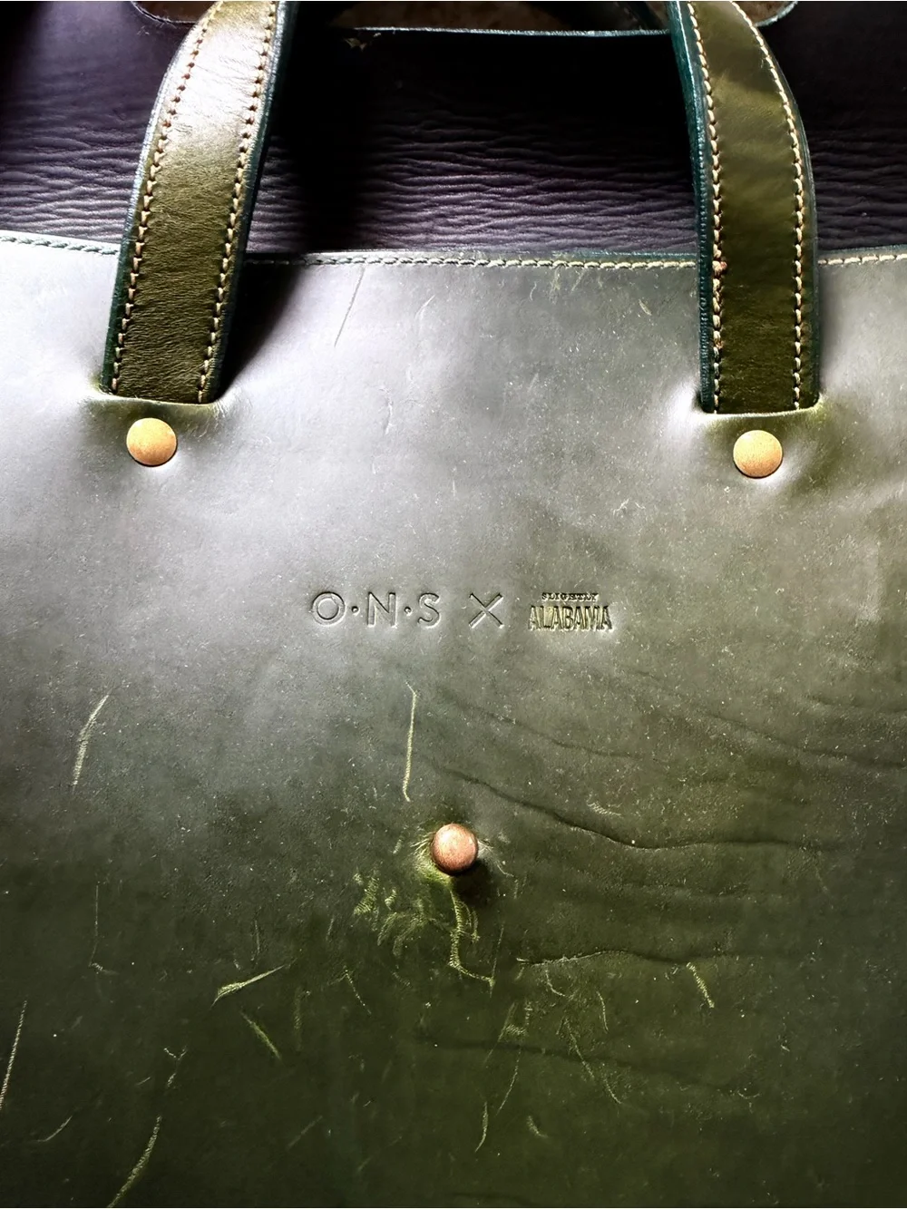 O.N.S. Men's Dark Green Leather Briefcase Bag - Classic Work Satchel